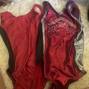 Hot pink and red and black gymnastics leotards